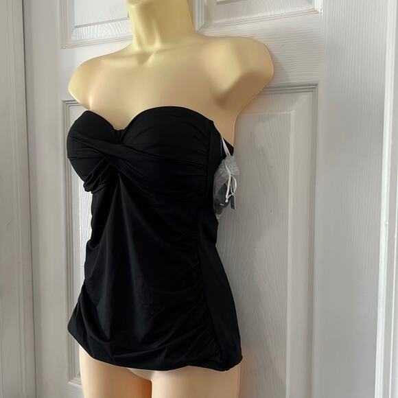 Anne Cole Black Strapless Tankini Top NWT Woman Size Medium - Picture 2 of 8